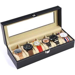 Watch Box for Men,6 Slot Watch Display Case Organizer Jewelry Storage Black